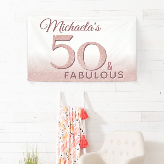 50 en Fabulous Roos Gold, moderne achtergrond Spandoek (Insitu)