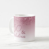 50 en Fabulous Roos Gold Pink Dripping Glitter Koffiemok (Voorkant links)