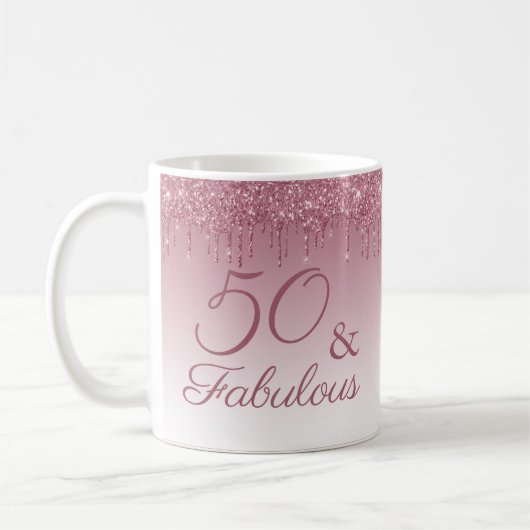 50 en Fabulous Roos Gold Pink Dripping Glitter Koffiemok (Links)