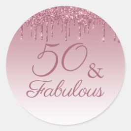 50 en Fabulous Roos Gold Pink Dripping Glitter Ronde Sticker