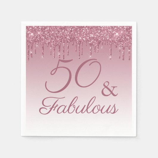 50 en Fabulous Roos Gold Pink Dripping Glitter Servet (Voorkant)