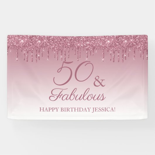 50 en Fabulous Roos Gold Pink Dripping Glitter Spandoek (Horizontaal)
