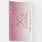50 en Fabulous Roos Gold Pink Dripping Glitter Spandoek (Verticaal)