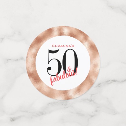 50 en Fabulous Roos Gold vijftigste verjaardag Confetti (Kleine voorkant)