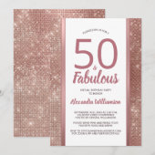 50 en Fabulous Roos Gold Virtual 50th Birthday Kaart (Voorkant / Achterkant)