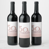 50 en Fabulous Roos Goud 50th Verjaardags Modern Wijn Etiket (Flessen)