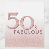 50 en Fabulous Roos Goud 50th Verjaardags Modern Wijn Etiket (Enkel label)