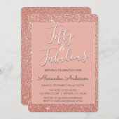 50 en Fabulous Roos Goud Blush Roze Glitter Kaart (Voorkant / Achterkant)