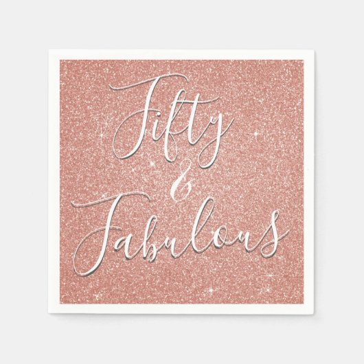 50 en Fabulous Roos Goud Blush Roze Glitter Servet (Voorkant)