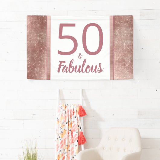 50 en Fabulous Roos Goud Chic 50e Verjaardagsfeest Spandoek (Insitu)