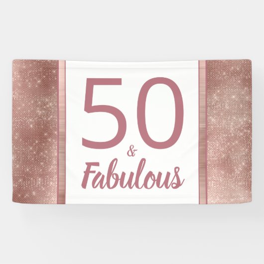 50 en Fabulous Roos Goud Chic 50e Verjaardagsfeest Spandoek (Horizontaal)
