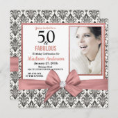 50 en Fabulous Roos gouden boog damast 50e Verjaar Kaart (Voorkant / Achterkant)