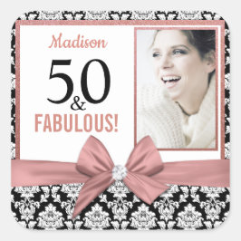 50 en Fabulous Roos gouden boog damast 50e Verjaar Vierkante Sticker