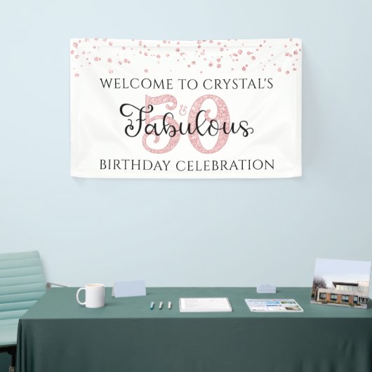 50 EN FABULOUS Roos Gouden Confetti Spandoek (Beurs)
