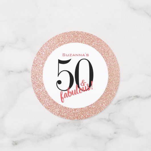 50 en Fabulous Roos Gouden Glitter Verjaardag Confetti (Kleine voorkant)