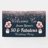 50 en Fabulous Roos Gouden Verjaardag Spandoek (Horizontaal)