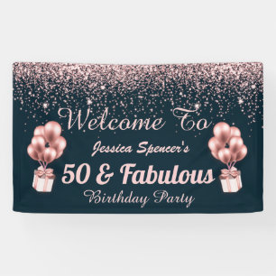 50 en Fabulous Roos Gouden Verjaardag Spandoek