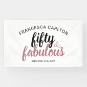 50 en Fabulous Roos Roze Verjaardag Spandoek (Horizontaal)