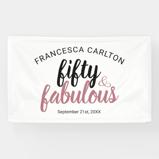 50 en Fabulous Roos Roze Verjaardag Spandoek (Horizontaal)