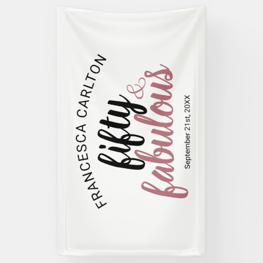 50 en Fabulous Roos Roze Verjaardag Spandoek (Verticaal)