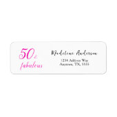50 en fabulous roze 50ste verjaardag retouradres etiket (Voorkant)