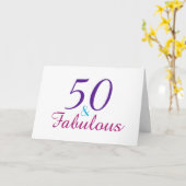 50 en Fabulous Roze Blauw Violet Personaliseren Kaart (Gele Bloem)