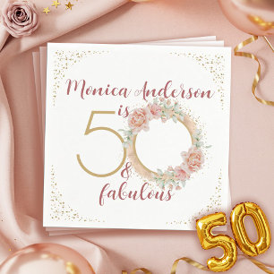 50 en Fabulous Roze Bloem Goud Foto Verjaardag Servet