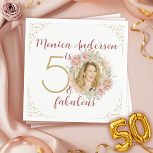 50 en Fabulous Roze Bloemig Gouden Foto Verjaardag Servet
