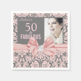 50 en Fabulous roze damask diamanten boog verjaard Servet