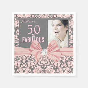 50 en Fabulous roze damask diamanten boog verjaard Servet