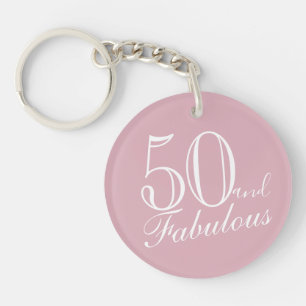 50 en Fabulous Roze Elegant Script 50e Verjaardag Sleutelhanger
