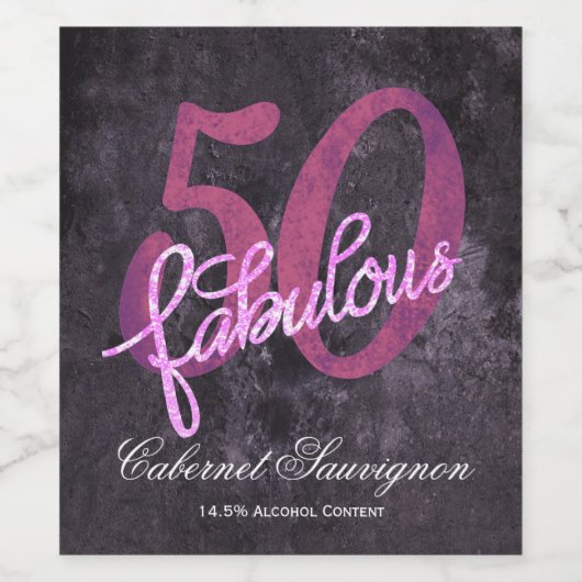 50 en Fabulous | Roze en Paarse partij Jewel Wijn Etiket (Enkel label)