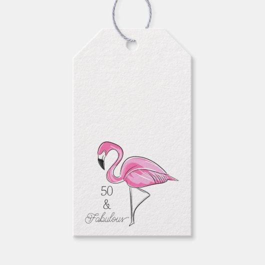 50 en Fabulous Roze Flamingo Custom Onderzetters Cadeaulabel (Voorkant)