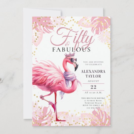 50 en Fabulous Roze Flamingo Grappige 50ste Verjaa Kaart (Voorkant)