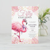 50 en Fabulous Roze Flamingo Grappige 50ste Verjaa Kaart (Staand voorkant)