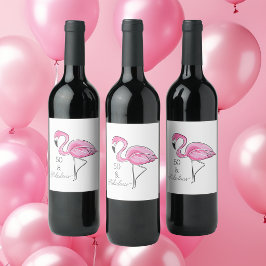 50 en Fabulous Roze Flamingo / Verjaardagsfeestje Wijn Etiket