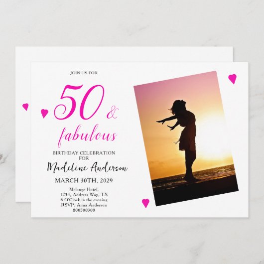 50 en Fabulous Roze Foto 50e verjaardagsfeestje Kaart (Voorkant / Achterkant)