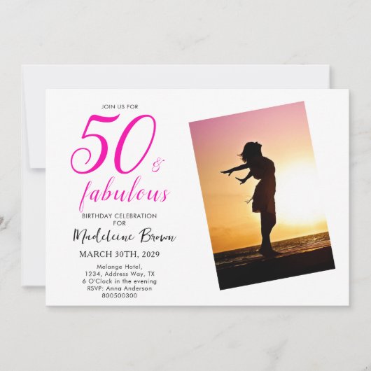 50 en Fabulous Roze Foto 50e verjaardagsfeestje Kaart (Voorkant)