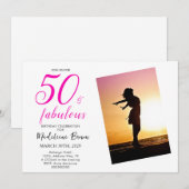 50 en Fabulous Roze Foto 50e verjaardagsfeestje Kaart (Voorkant / Achterkant)