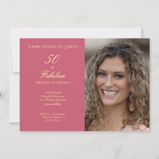 50 en Fabulous Roze Foto Elegante Script Kaart (Voorkant)