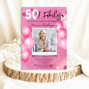 50 en Fabulous Roze Foto Spaanse 50e Verjaardag Kaart