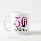 50 en Fabulous Roze Glitter 50e Verjaardag Koffiemok (Links)