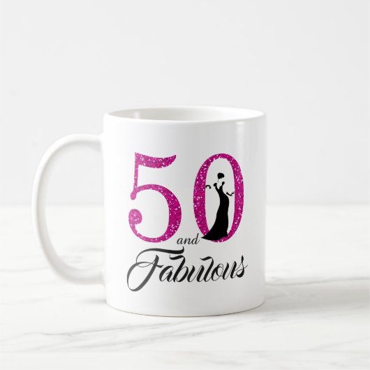 50 en Fabulous Roze Glitter 50e Verjaardag Koffiemok (Links)