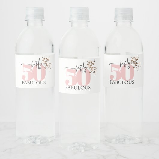 "50 en Fabulous" Roze & Glitter Minimale Labels Waterfles Etiket (Flessen)