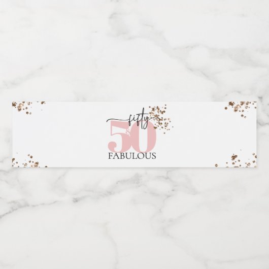 "50 en Fabulous" Roze & Glitter Minimale Labels Waterfles Etiket (Enkel label)