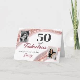50 en Fabulous Roze Goud Foto 50ste Verjaardag Kaart