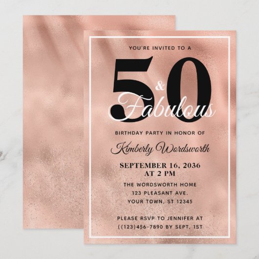 50 en Fabulous Roze Goud Glam Verjaardagsfeestje Kaart (Voorkant / Achterkant)