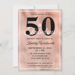 50 en Fabulous Roze Goud Glam Verjaardagsfeestje Kaart
