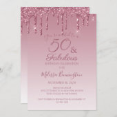 50 en Fabulous Roze Goud Roze Druppelende Glitters Kaart (Voorkant / Achterkant)