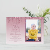50 en Fabulous Roze Goud Roze Glitter Foto Kaart (Staand voorkant)